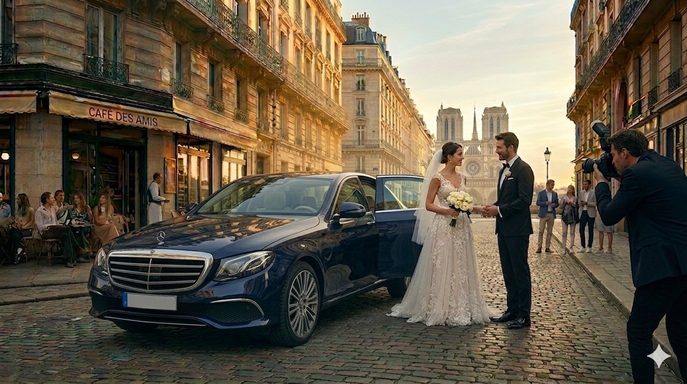 Mercedes Classe E + mariés à Paris