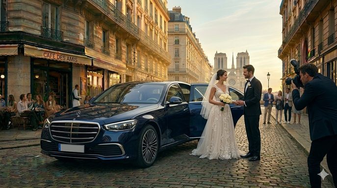 Mercedes Classe S + mariés à Paris